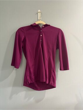 Women's Fuchsia 3/4 Sleeve Button-Front Polo Shirt